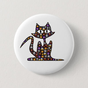 Halloween Emoji Black Cat Button