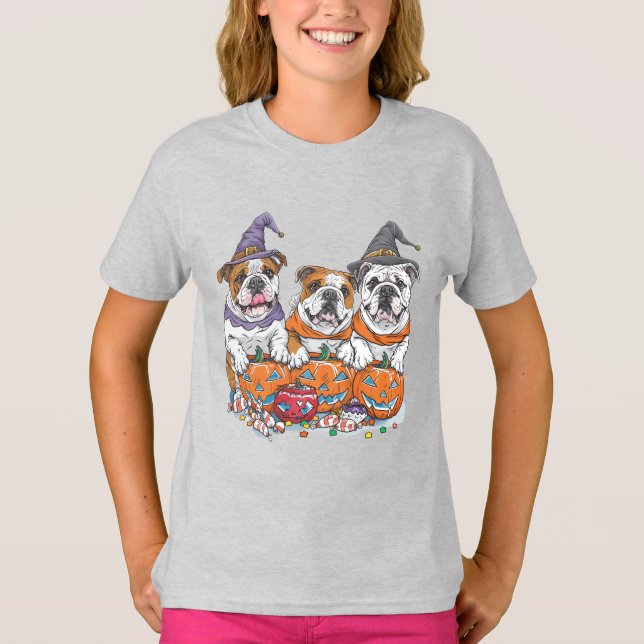 Halloween English Bulldogs Pumpkin T-Shirt (Vorderseite)