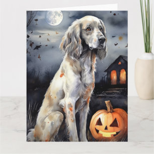 Halloween English Setter mit Kürbissen Gruselig Karte