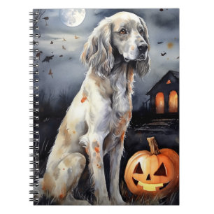 Halloween English Setter mit Pumpkins Beängstigend Notizblock