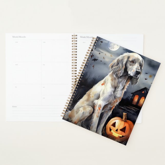Halloween English Setter mit Pumpkins Beängstigend Planer (Anzeige)