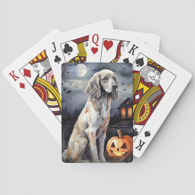 Halloween English Setter mit Pumpkins Beängstigend Spielkarten (Rückseite)