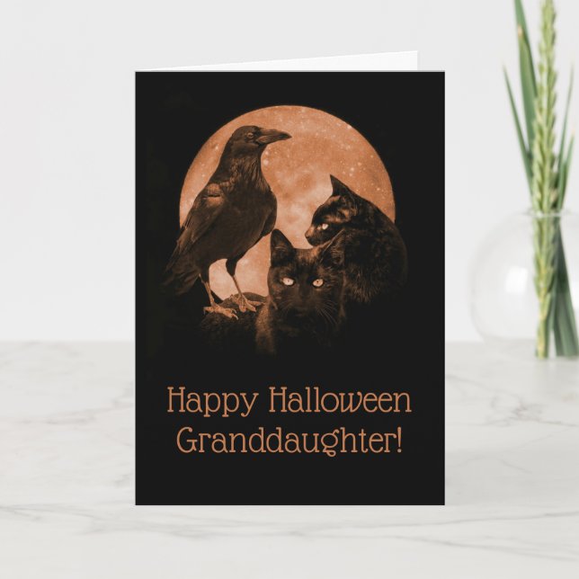 Halloween Enkeltochter Cats und Raven Karte (Vorderseite)