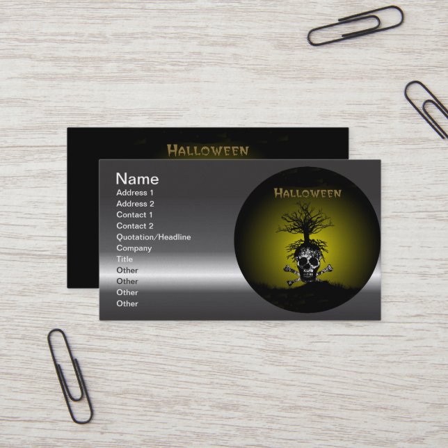 Halloween-Entwurf mit dem Schädel und Visitenkarte (Vorderseite/Rückseite Beispiel)
