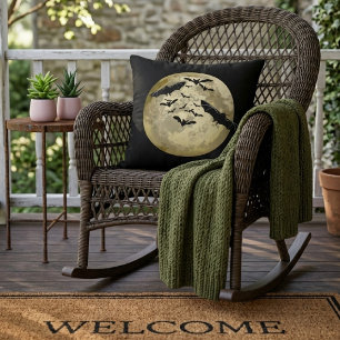 Halloween Ernte Vollmond und Nachtflugfledermäuse Kissen