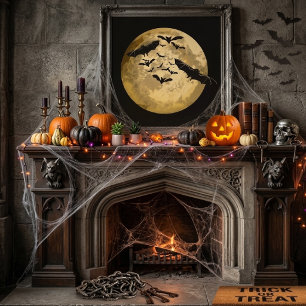 Halloween Ernte Vollmond und nächtliche Flugfleder Leinwanddruck