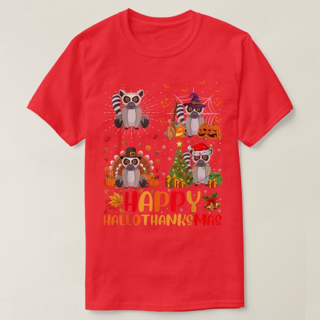 Halloween Erntedank Weihnachten Lemur Hallodanke T-Shirt (Design vorne)