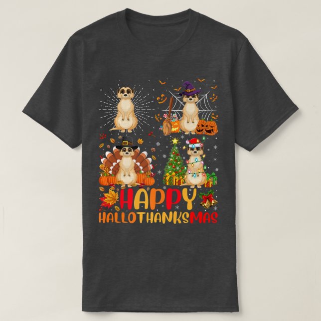 Halloween Erntedank Weihnachten Meerkat Hallothan T-Shirt (Design vorne)