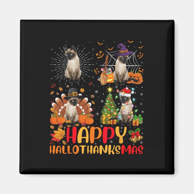 Halloween Erntedank Weihnachten Siamese Cat Hallo Magnet (Vorne)