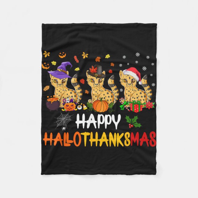 Halloween Erntedank Weihnachtsbäetah Cat Hallo Fleecedecke (Vorderseite)