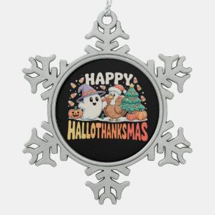 Halloween Erntedankfest Weihnachten HalloDankMas Schneeflocken Zinn-Ornament