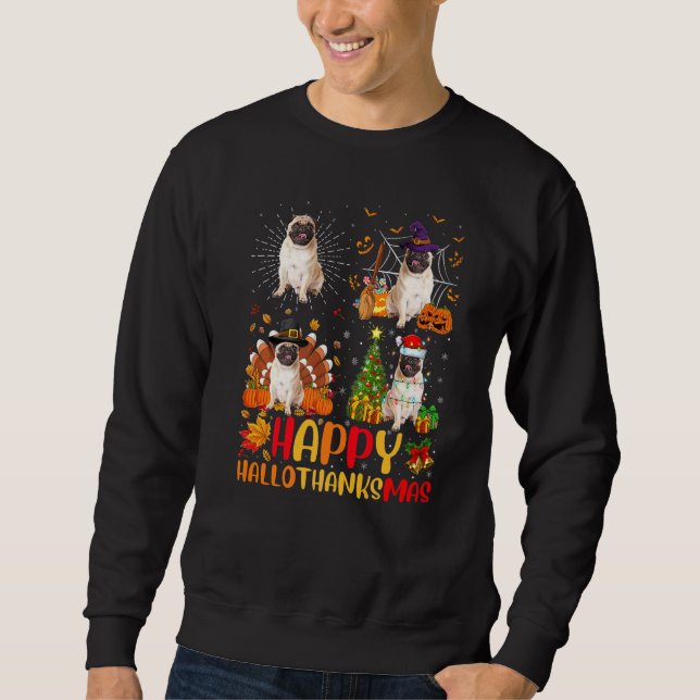 Halloween Erntedankfest Weihnachten Mops Hund Hall Sweatshirt (Vorderseite)
