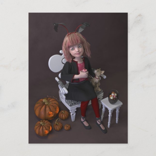 Halloween. Essen Süßigkeiten. Feiertagspostkarte (Vorderseite)