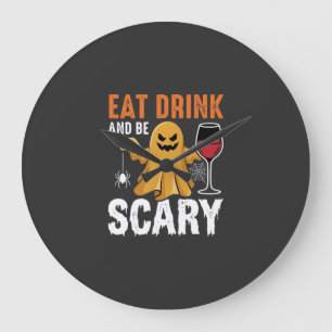 Halloween Essen Trinken Sei Gruselig Geister Desig Große Wanduhr