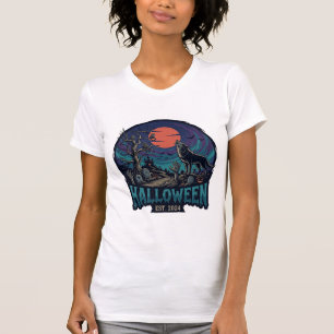Halloween Est Heulender Wolf Roter Mond Zombie Han T-Shirt