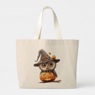 Halloween-Eule auf Kürbis Jumbo Stoffbeutel