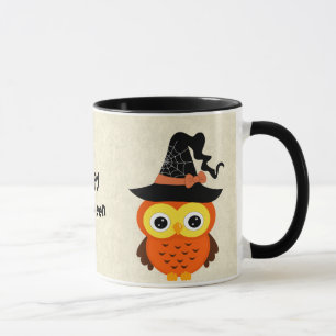 Halloween-Eule mit Hexe-Hut Tasse