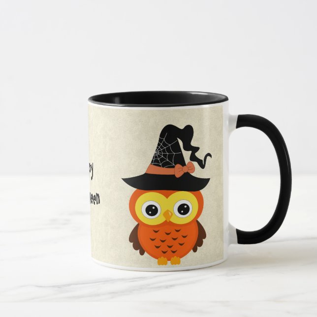 Halloween-Eule mit Hexe-Hut Tasse (Rechts)