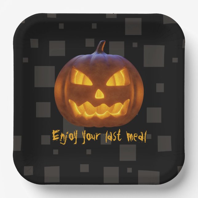 Halloween Evil Pumpkin Letzte Mahlzeit Orange Schw Pappteller (Vorderseite)