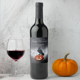 Halloween Evil Pumpkin und Raven Personalisiert Weinetikett