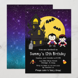 Halloween Extravagant Dress Birthday Vampires Lila Einladung