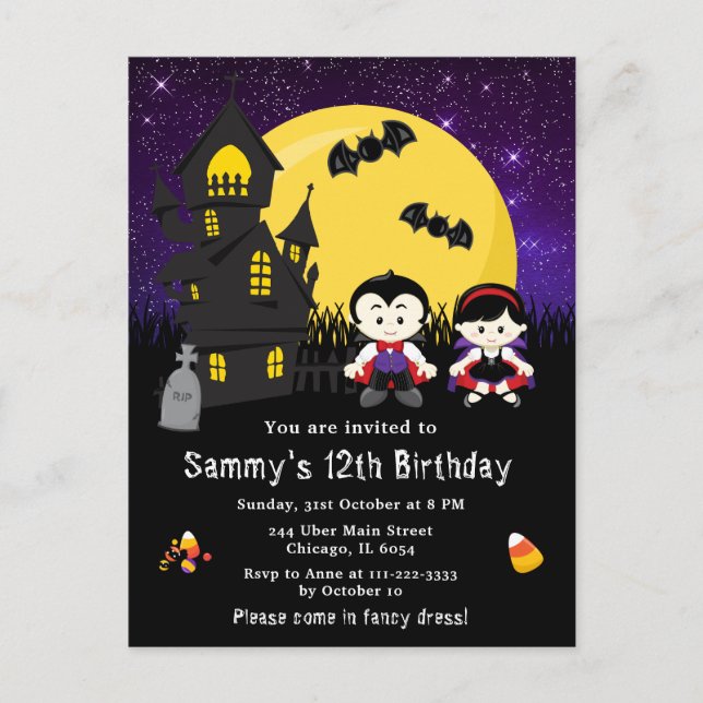 Halloween Extravagant Dress Birthday Vampires Lila Postkarte (Vorderseite)