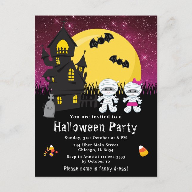 Halloween Extravagant Dress Party Mummy Pink Postkarte (Vorderseite)