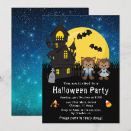 Halloween Extravagant Dress Party Werewolf Blue Einladung