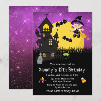 Halloween Extravagantes Kleid Birthday Hexe Lila Einladung