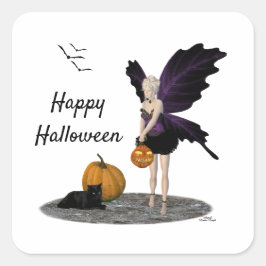 Halloween Fairy mit Kürbisklebern Quadratischer Aufkleber