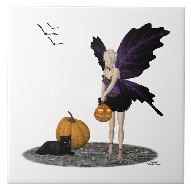 Halloween Fairy mit Pumpkins Keramik Tile Fliese (Vorderseite)