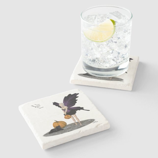 Halloween Fairy mit Pumpkins Stone Untersetzer (Seitenansicht)