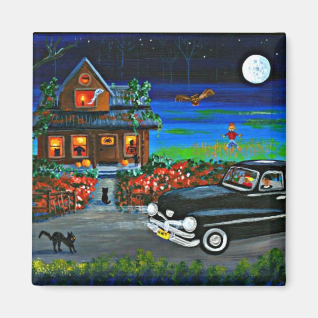 Halloween Fall Black Cat Creationarts Magnet (Vorne)