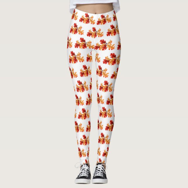 Halloween Fall Foliage Red Orange Blätter Muster Leggings (Vorderseite)