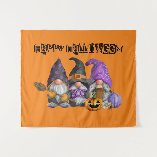 Halloween Fall Gnomes Wassercolor Wandteppich (Vorderseite (Horizontal))