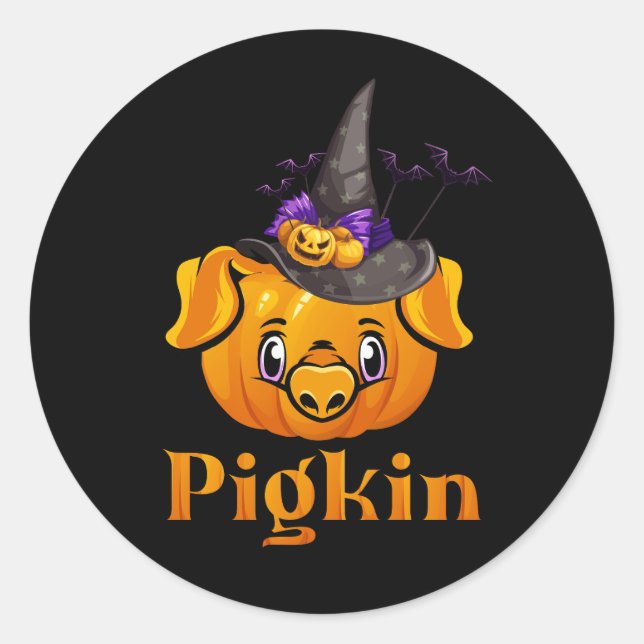 Halloween Fall Pigkin Pig Pumpkin Hexe Thanksgivi Runder Aufkleber (Vorderseite)