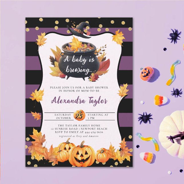 Halloween Fall Pumpkin Hexe Niedlich Baby Girl Dus Einladung (halloween baby shower witch cauldron pumpkin invitation october novermber fall)