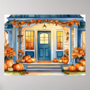 Halloween Fall Pumpkins Cornstalk auf der Vorderse Poster