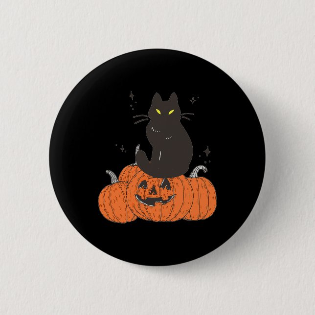 Halloween Fall Spooky Katze mit Kürbis Button (Vorderseite)