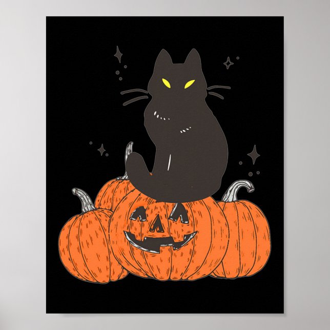 Halloween Fall Spooky Katze mit Kürbis Poster (Vorne)