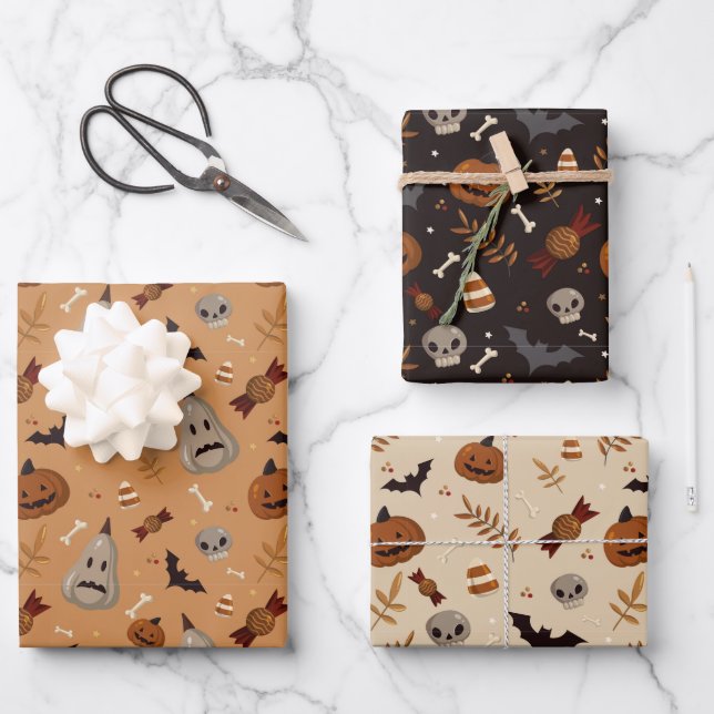 Halloween Fall Spooky Muster Geschenkpapier Set (Vorderseite)