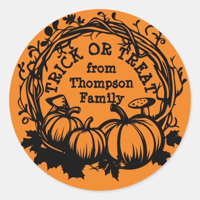 Halloween fällt Pumpkin Wreath Trick oder Treat Runder Aufkleber (Vorderseite)