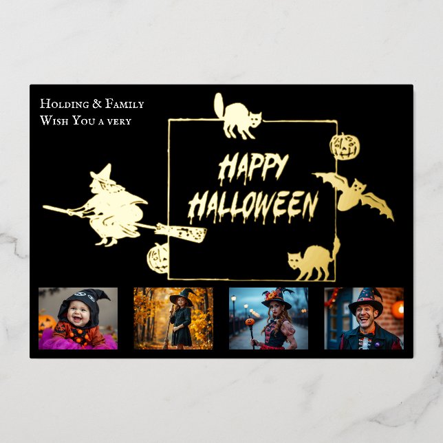 Halloween Familie Vier FotoCollage Folieneinladung (Vorderseite)