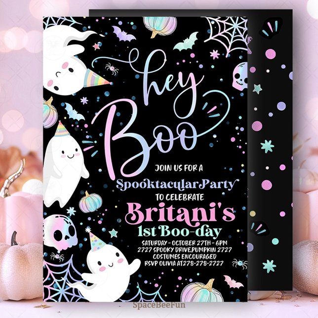 Halloween Fantôme Anniversaire Invitation Party He (Halloween Ghost Birthday Invitation Party Hey Boo Girly Cute Ghost Birthday Spooktacular Halloween )