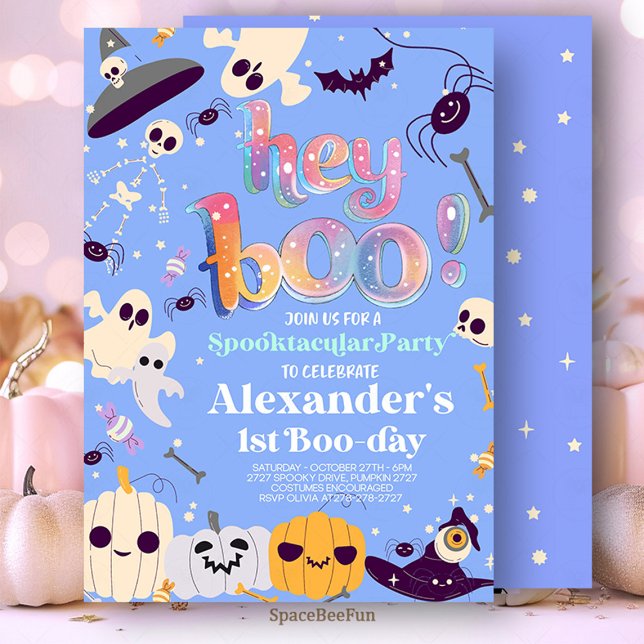 Halloween Fantôme Anniversaire Invitation Party He (Halloween Ghost Birthday Invitation Party Hey Boo boy Cute Ghost Birthday Spooktacular Halloween )