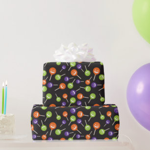 Halloween farbenfrohe Lollipops Dunkles Schwarzes Geschenkpapier