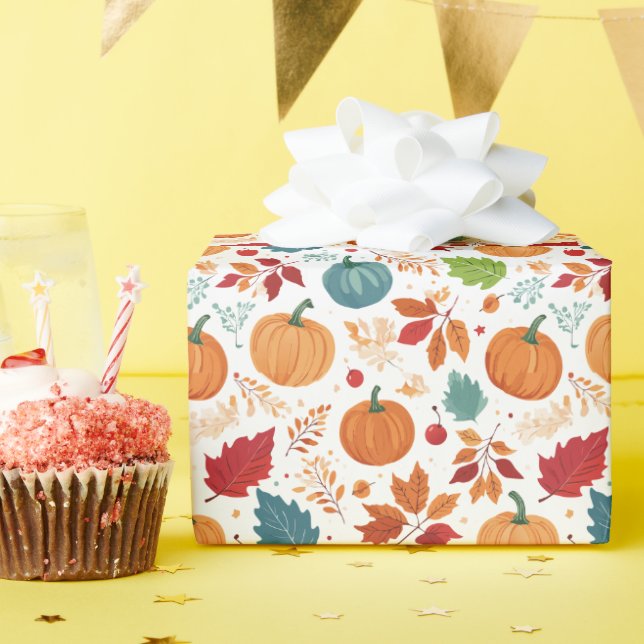 Halloween farbenfrohe Pumpkins und Blätter Geschenkpapier (Geburtstagsparty)