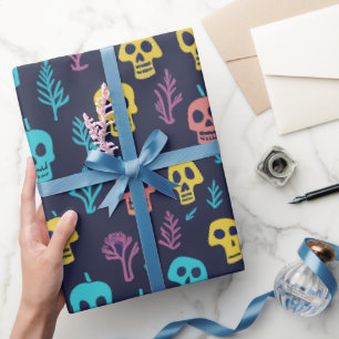Halloween farbiges Schädelmuster Geschenkpapier