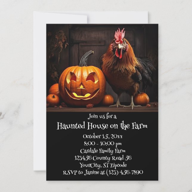 Halloween Farm Hühnerrooster Spuk House Einladung (Vorderseite)