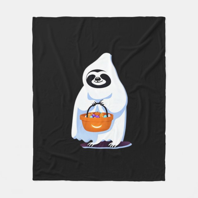 Halloween-Faultier als Geist verkleidet beim Trick Fleecedecke (Vorderseite)